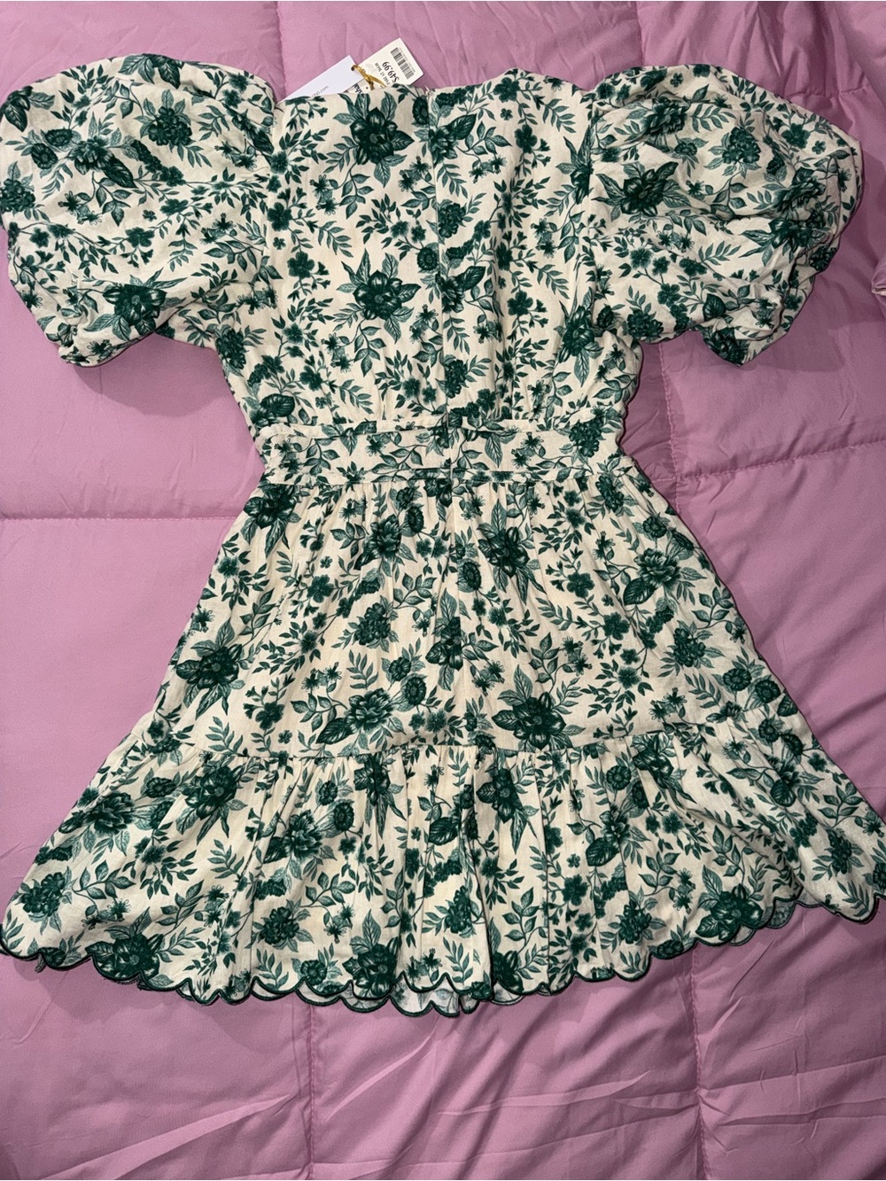 (NEW) House of Harlow 1960 - Cream Dress with Green Floral Print. - Picture 11 of 13